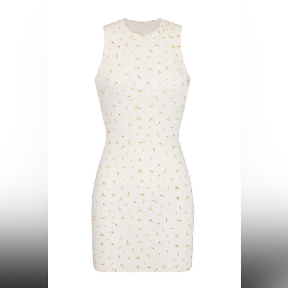 SKIMS COTTON RIB TANK Mini Dress in Marigold Rosebud Floral size XS